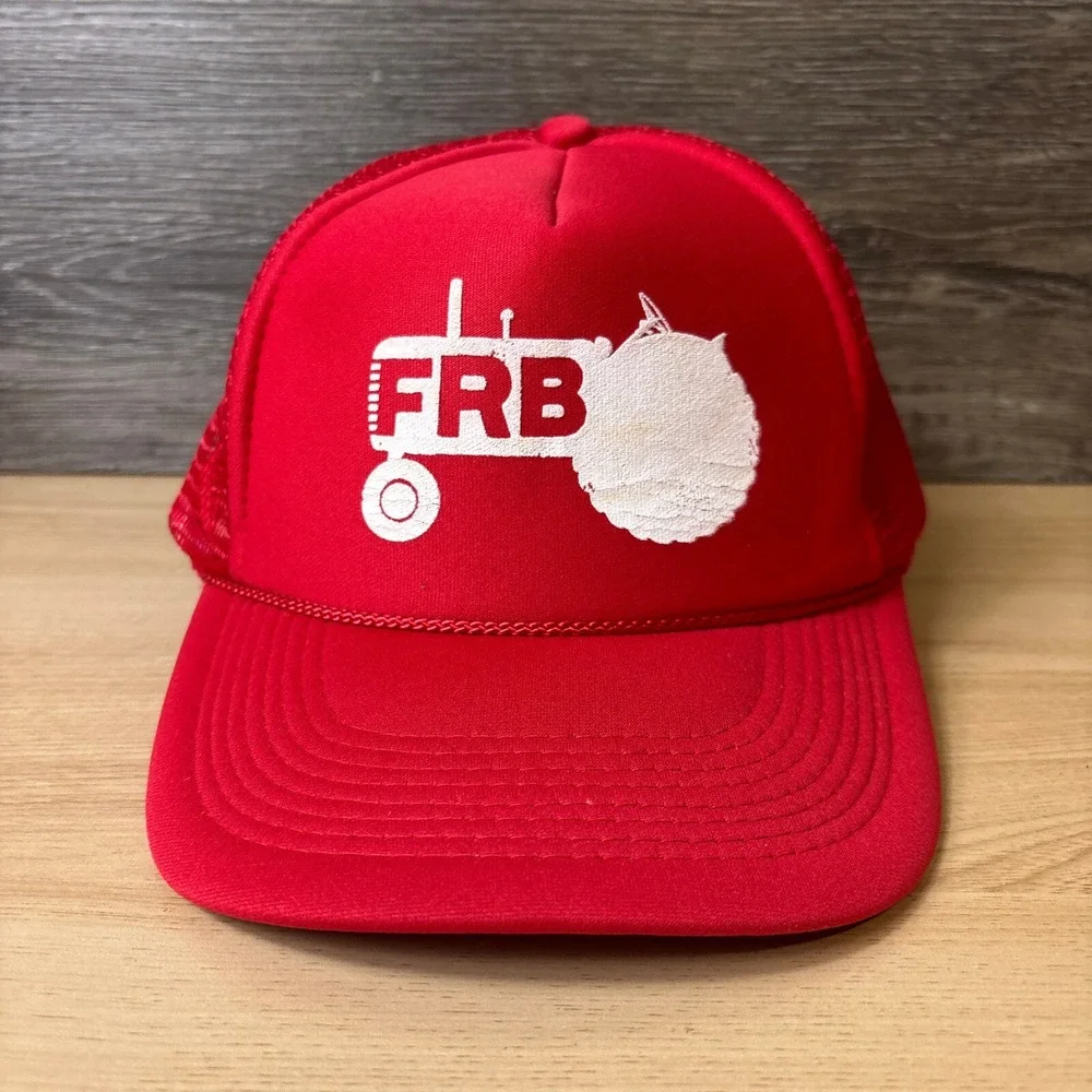 Vintage FRB Hat Cap Snapback‎ Red Trucker Tractor Farming Adjustable